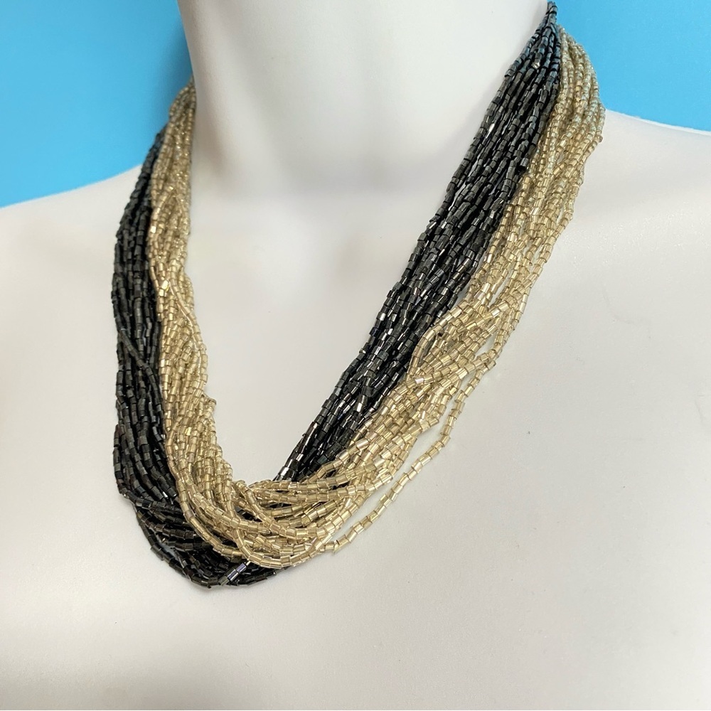 Pair of Beaded Necklaces Multistrand Gray & Silver Sparkly Necklace Bundle